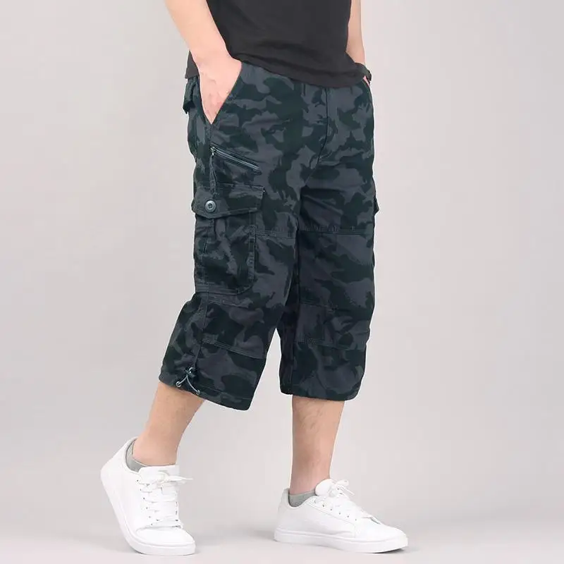Pantalones cortos de algodón con bolsillos múltiples para hombre, pantalón corto, pantalones de camuflaje militares, largo, 5XL