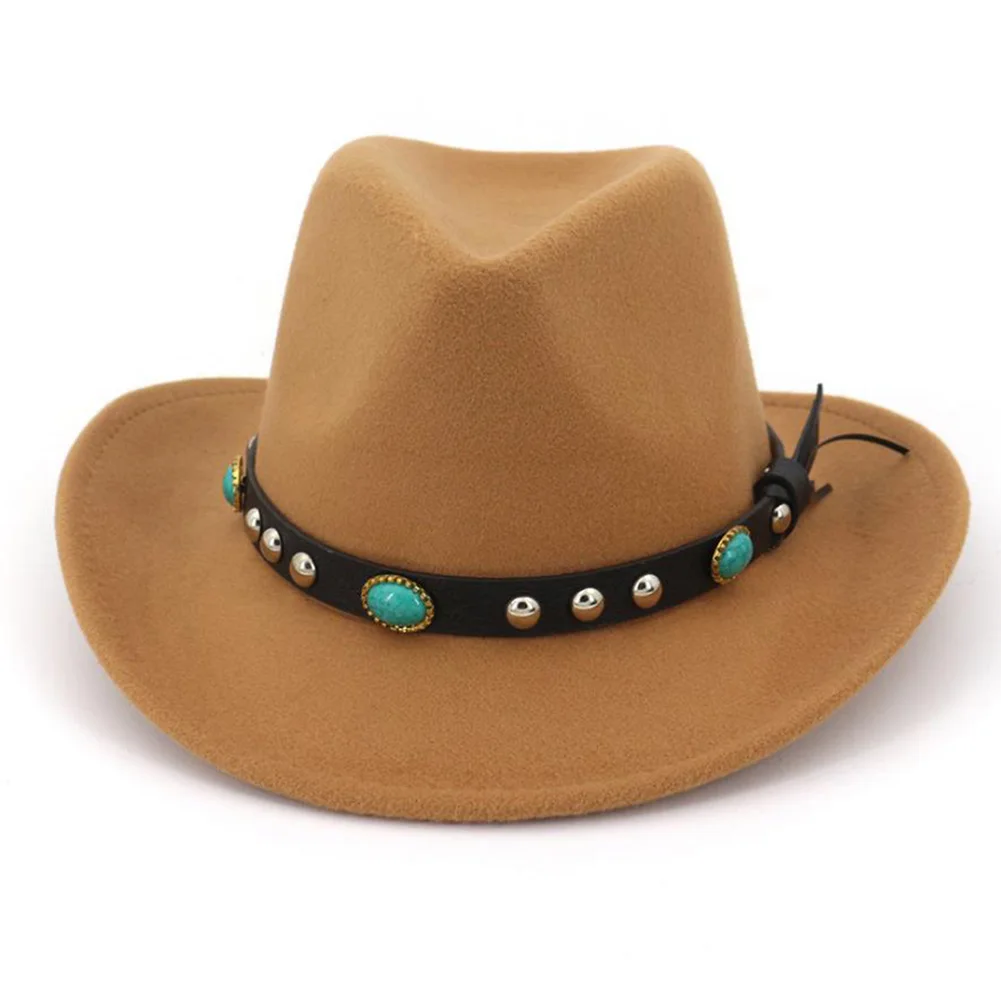 Модная женская и Мужская шерстяная смесь с широкими полями западная ковбойская шляпа Cowgirl Jazz Caps Бирюзовый кожаный ремешок размер 56-58 см