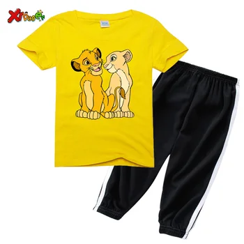 

Baby Clothing Set Summer Kid Girls Sets Cartoon Printing Short Sleeve T-shirt Tops+Anti Mosquito Pants 2 PCS Outfit Girls Sets
