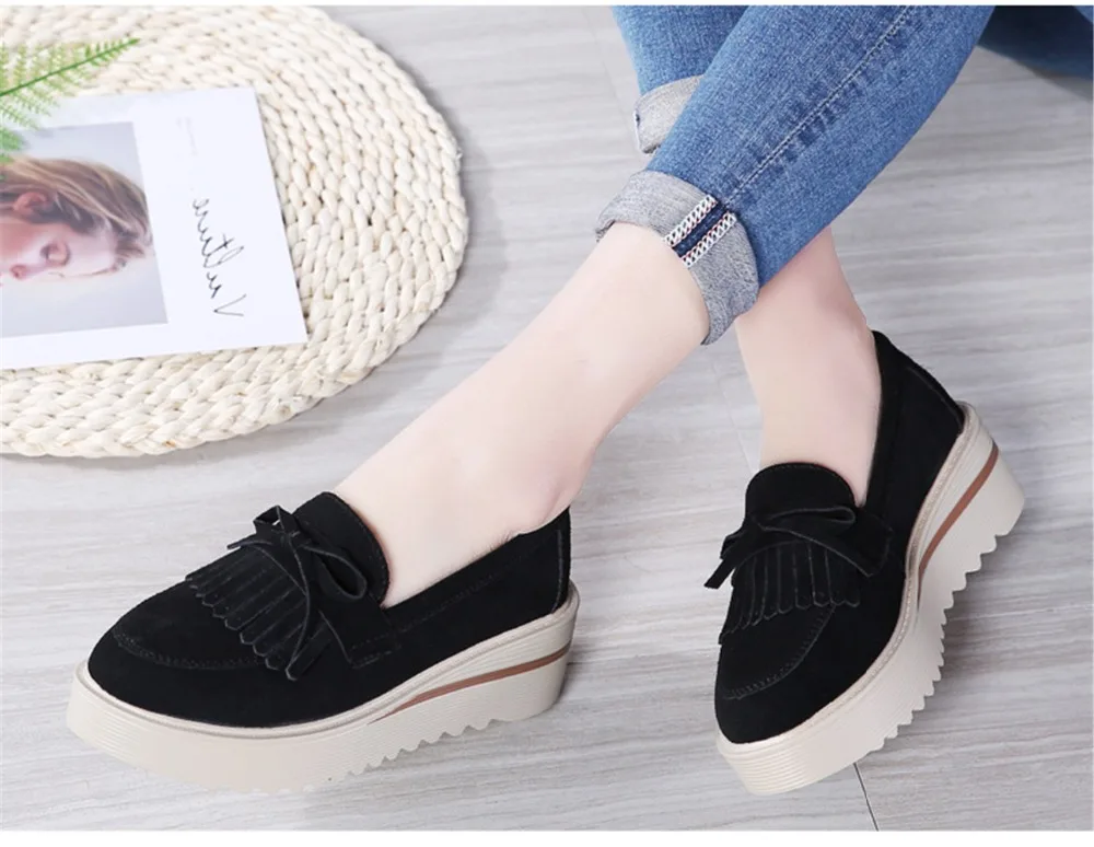 HX 2859-2019 Fashion Tassel Women's Platforms Shoes Genuine Leather Womans Sneakers-14