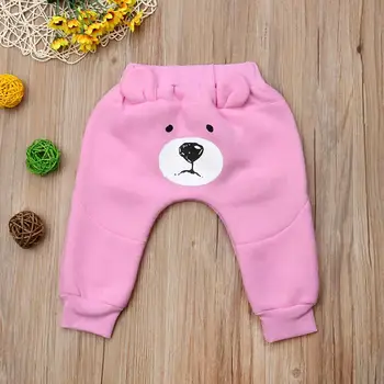 

PatPat Bear Ears Pants Elastic Waistband Autumn and Winter Cotton Casual Girl Pink Pants