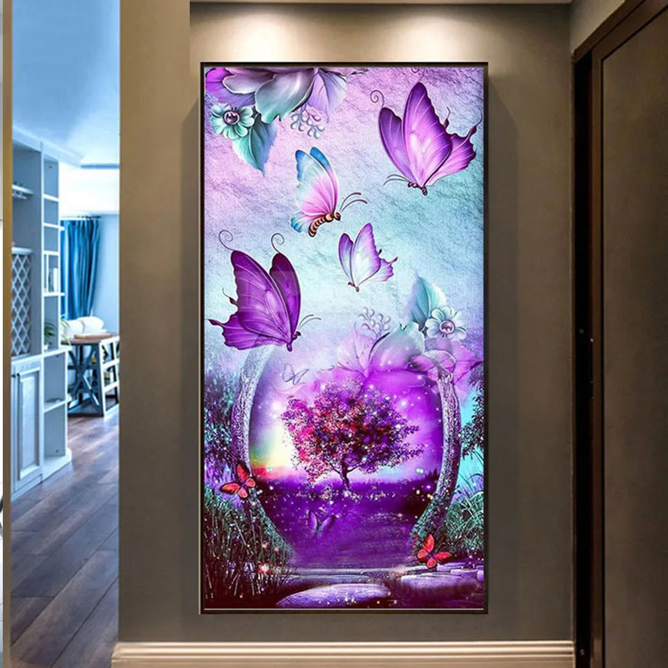 diamond embroidery purple flowers 5d diy diamond painting,full square round diamond butterfly mosaic 3d Picture art,