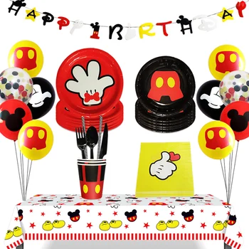 

Mickey Mouse Party Disposable Tableware Plate Cup Tablecloth Kids Birthday Party Baby Shower Decorations Supplies