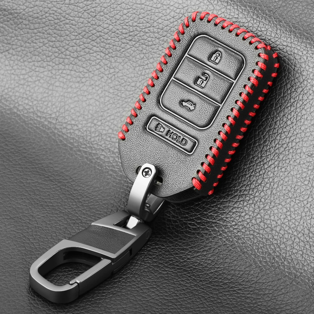 Кожаный чехол для ключей с дистанционным управлением для Honda Civic Accord CR-V Pilot Fit Odyssey Jazz CRZ HR-V Vezel Ridgeline City - Название цвета: Red Line