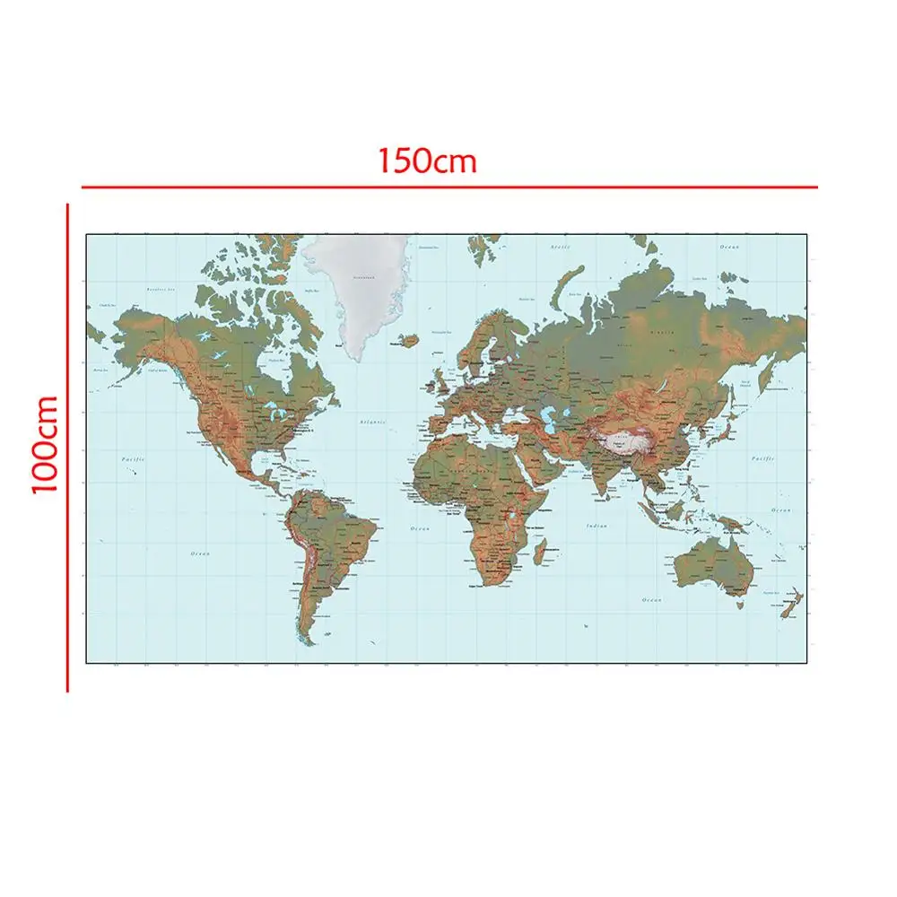 

150x100cm Non-woven Waterproof World Map without National Flag For Culture