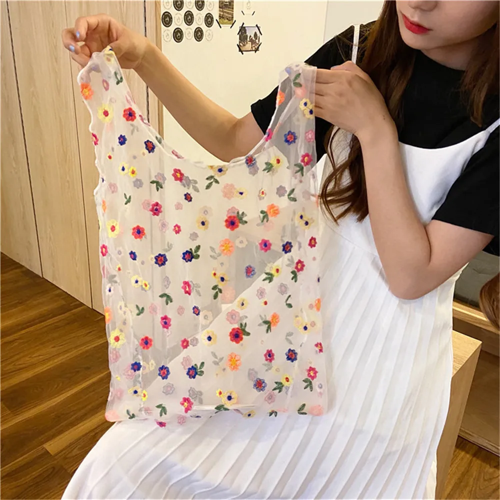 

Female Foldable Shopping Bag Eco Reusable Tote Bag Recycle Floral Fruit Vegetable Grocery Shoulder Bags Sac Fourre Tout Femme