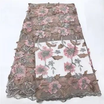 

2019 African Beaded Tulle Lace Fabric High High Quality Lace Material Net French Embroidery Nigeria Lace Fabric KHX12F