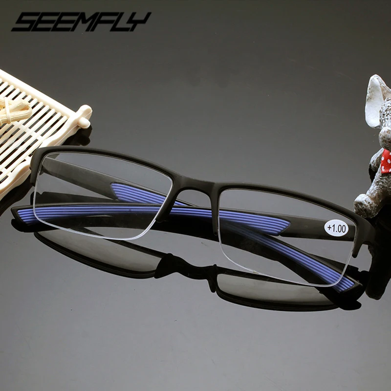 

Seemfly Reading Glasses Men Women Half Frame Clear Lens Eyewear Far Sight Spectacles Hyperopia Eyeglasses Diopter +1.0 To +4.0