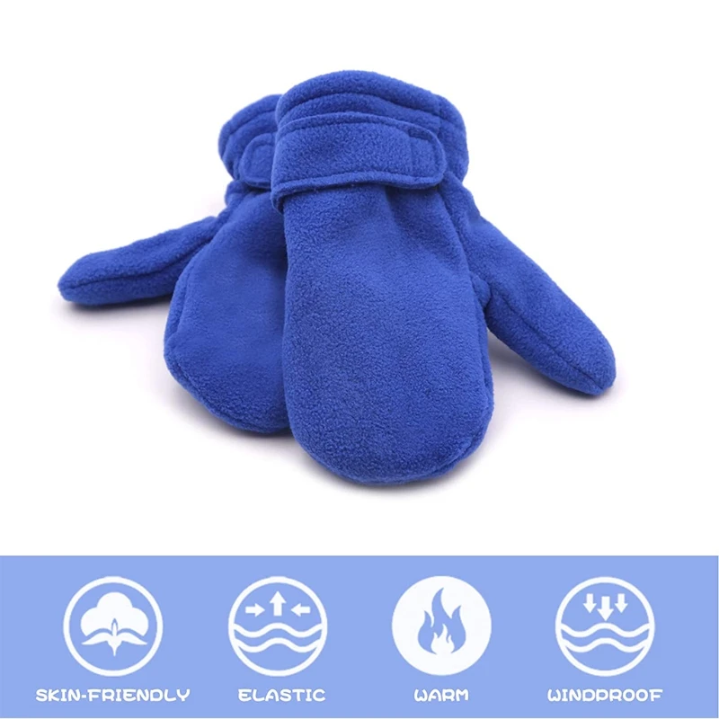 Silicone Anti-lost Chain Strap Adjustable  Toddler Infant Winter Mittens Lined with Fleece Easy-on Baby Boy Girls Warm Thick Gloves Outdoor Hand Warmers baby accessories carry bag	