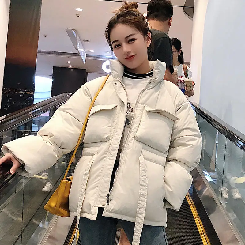 White Parkas Модные женские зимние куртки, парки, толстый теплый черный пуховик, хлопковое пальто для женщин, свободное, с подкладкой, одноцветное, BF, женское короткое пальто, Q2111 - Цвет: White Parkas