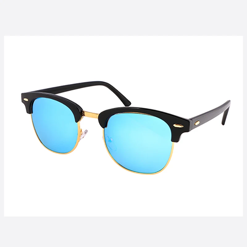 Винтажные Солнцезащитные очки с полуоправой в оправе для мужчин и женщин, Классические солнцезащитные очки с металлическими заклепками B2242 - Цвет линз: Blue-Black