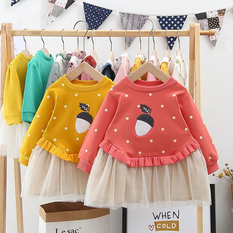 

Sweet Autumn Princess Dress For Girls Infants Kids Children Long Sleeve Dot Polka Ruffle Mesh Patchwork Dresses Vestidos S9763