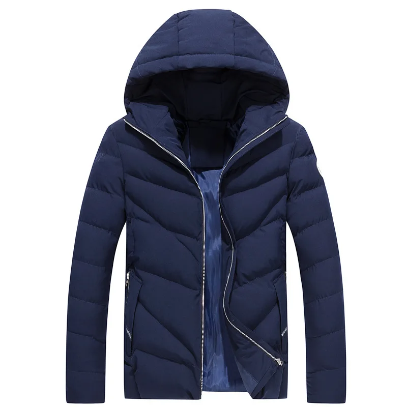 Однотонная мужская куртка с длинным рукавом, осенне-зимнее теплое пальто с капюшоном, облегающие винтажные мужские парки, минималистичные куртки, большие размеры - Цвет: Blue