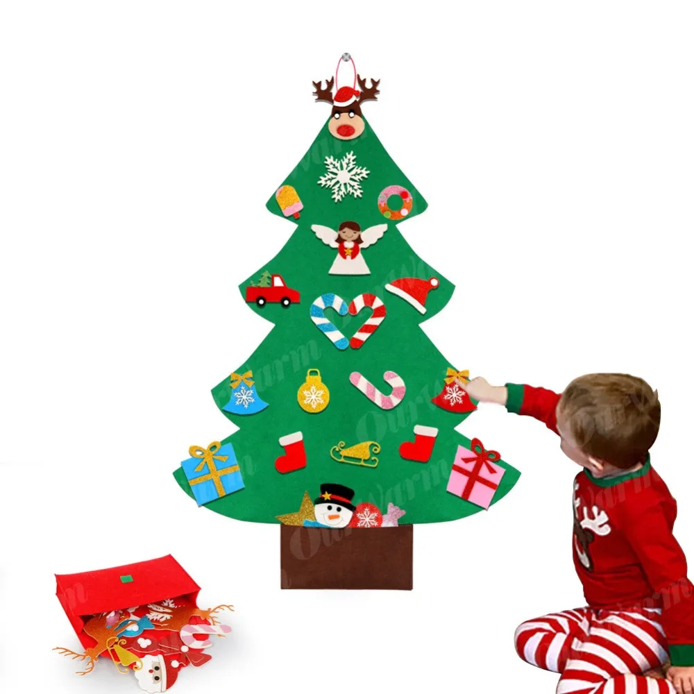 OurWarm DIY войлочная Рождественская елка с мешочком, блестящие украшения, новогодние подарки, детские игрушки, искусственное дерево, настенный Рождественский Декор