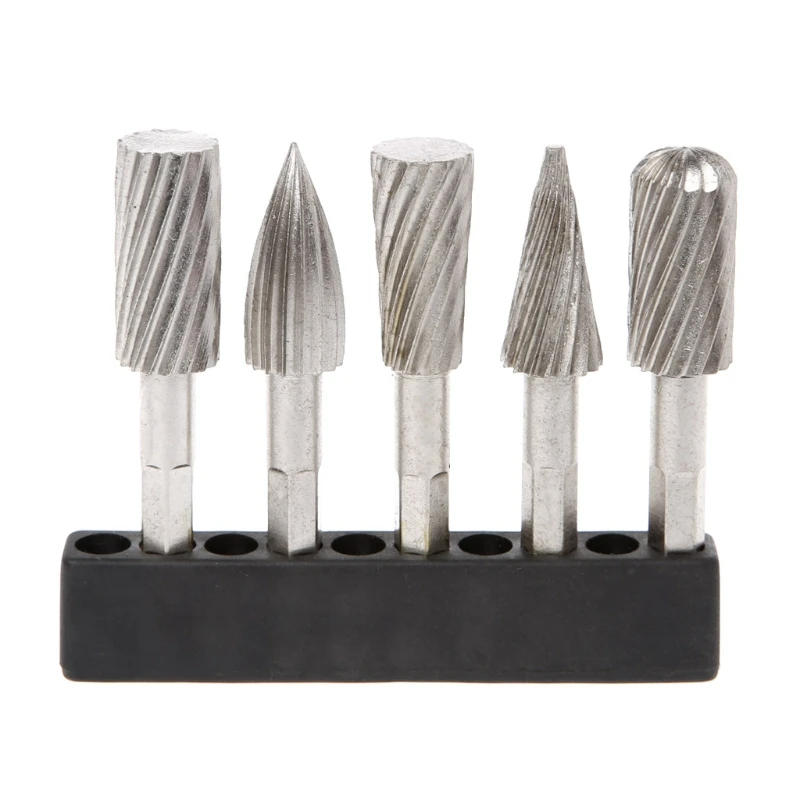 

5pcs 1/4" Hex Shank Rotary Files Burr Set For Wood Carving Electric Grinder Rasp