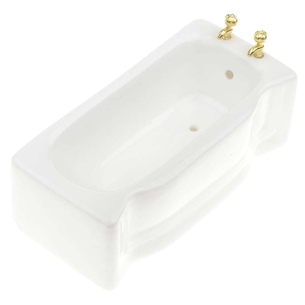 1/12 Ceramic White Square Bathroom Bathtub Doll House Furniture Micro Model Decoration