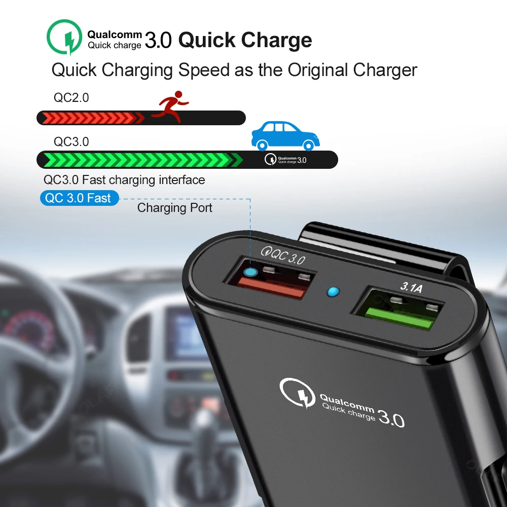 1,7 м Быстрая зарядка 3,0 4 порта USB зарядное устройство автомобильное зарядное устройство QC3.0 для huawei iPhone samsung Xiaomi планшет адаптер для мобильного телефона
