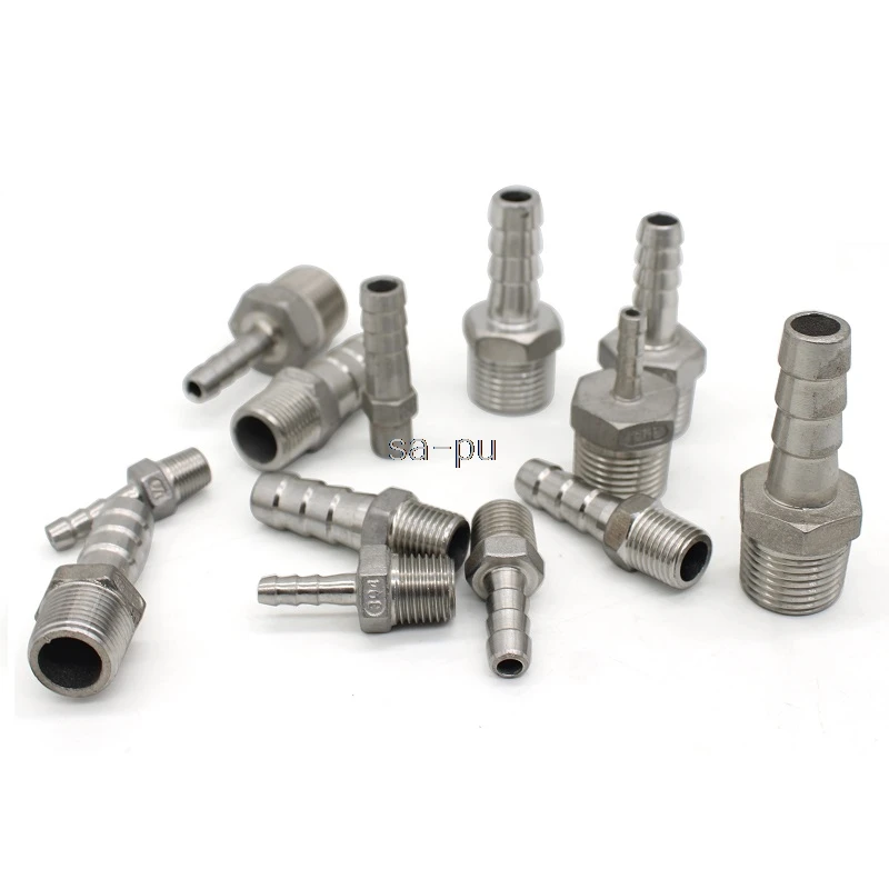 304 Stainless Steel BSP Male Thread Pipe Fitting x 6mm-50mm Barb Hose Tail Pagoda Coupling Connector 1/8" 1/4" 3/8" 1/2" 3/4" 2"
