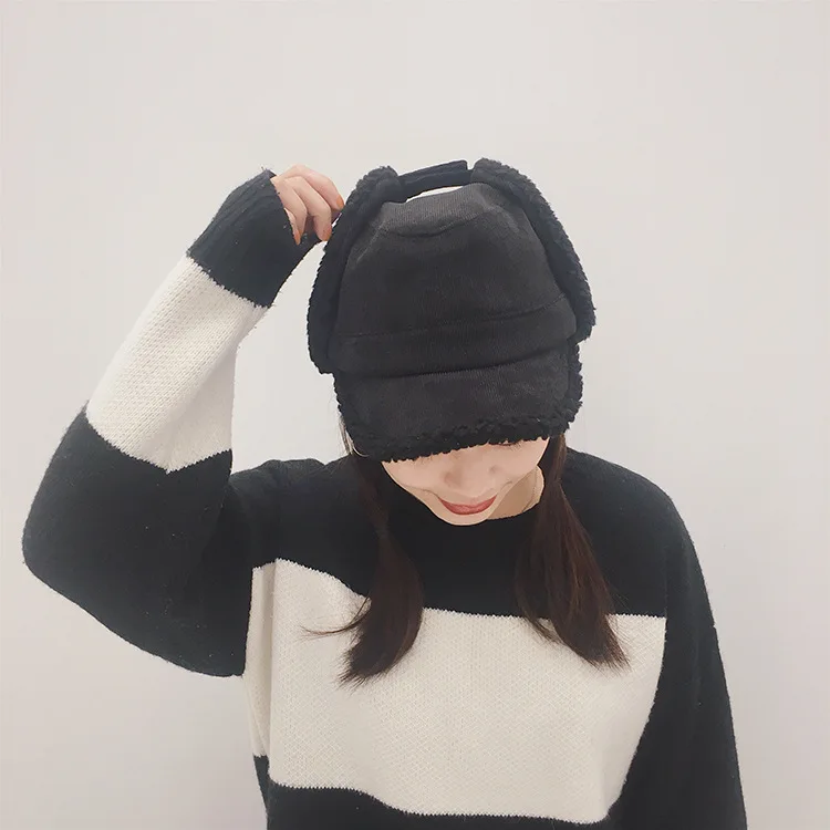 

Hat Women's Autumn And Winter Korean-style Versatile Warm Berber Fleece Earmuff Baseball Cap Fashion Skiing Flight Helmet Cricke