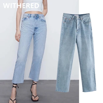 

Dave&Di INS BTS high street vintage washed high waist mom jeans woman high waist jeans straight burrs boyfriend jeans for women