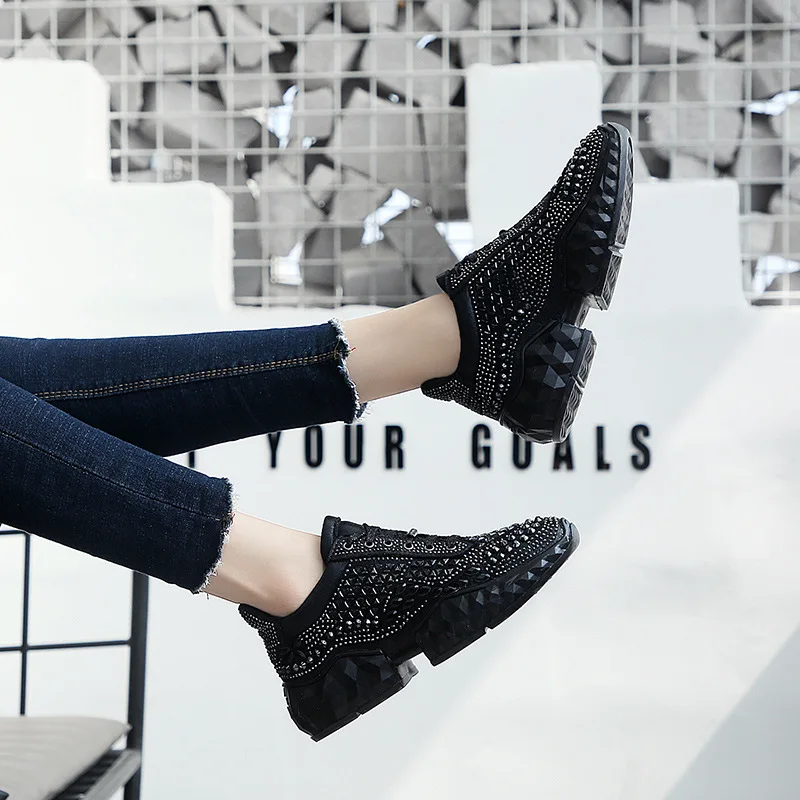 Обувь со стразами; женская обувь на платформе Sneakera; модная брендовая обувь с кристаллами; zapatos de mujer; шикарные женские туфли на толстой подошве; обувь для папы