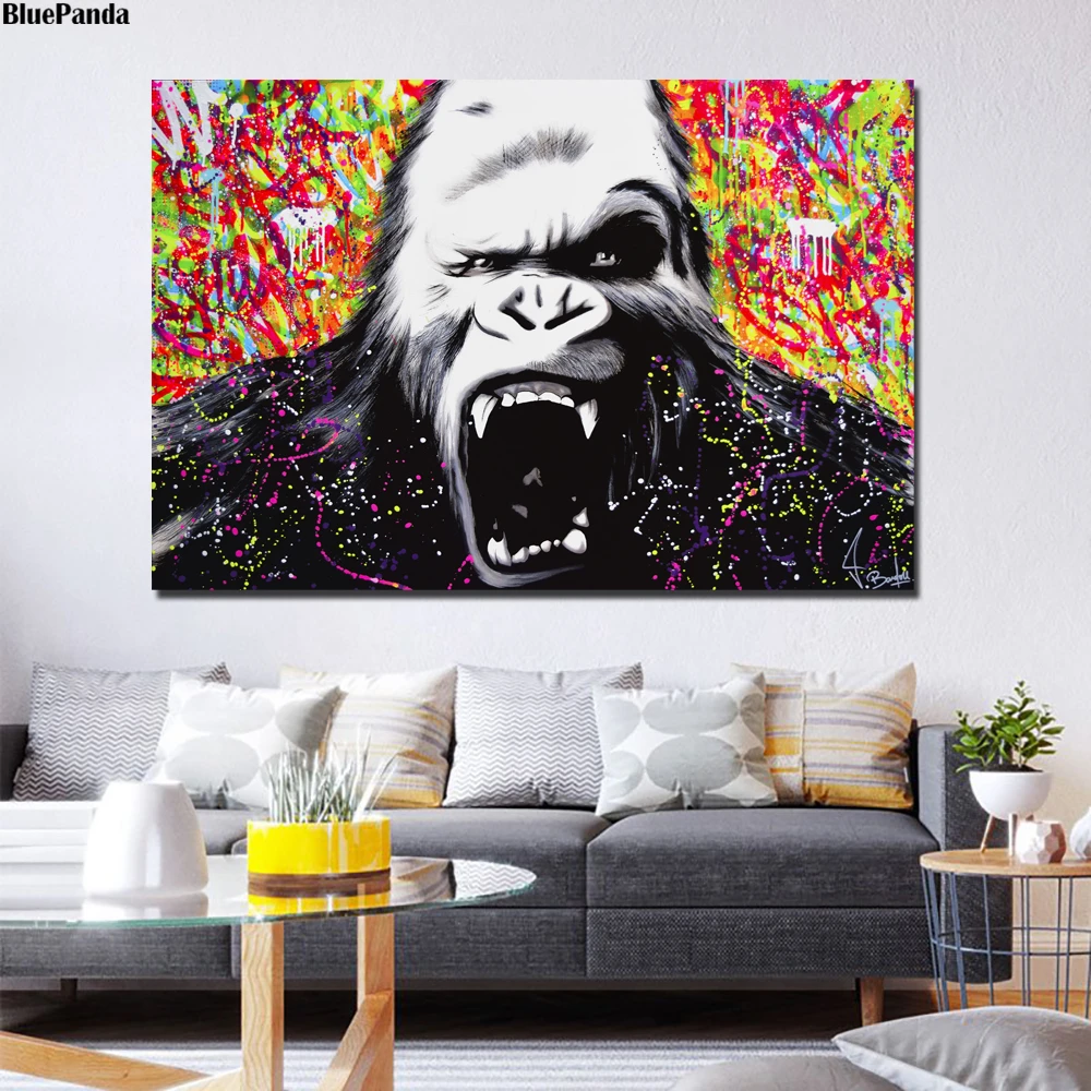 Красочные животные Gorilla Is Back постер картины на холсте граффити современные