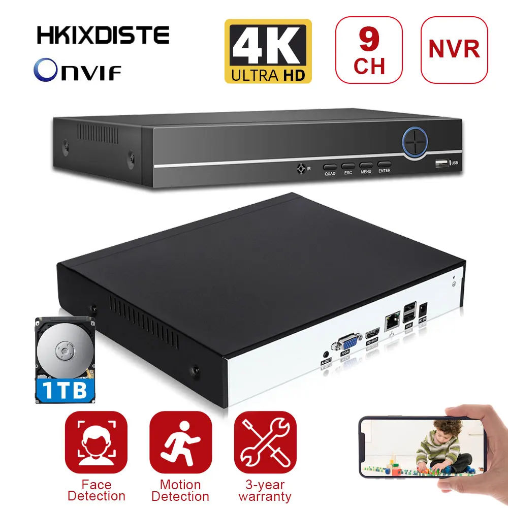 Сетевой видеорегистратор H.265 4K CCTV 8 каналов 9 МП сетевой с поддержкой облачного