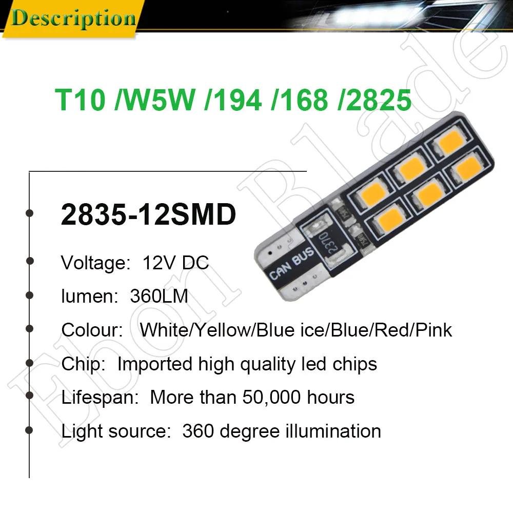 10 шт. T10 W5W светодиодный автомобильный светильник 12SMD Янтарный, оранжевый желтый 194 168 2825 5w5 Canbus укрыты внутренной сводной карта боковая лампа авто Стайлинг 12V