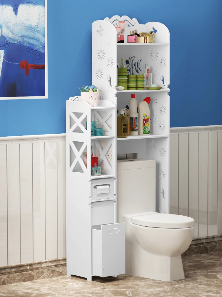 Creative Toilet Closestool Rack Bathroom Toilet Waterproof Landing Side Cabinet Receptacle Rack Punch-free Storage Cabinet
