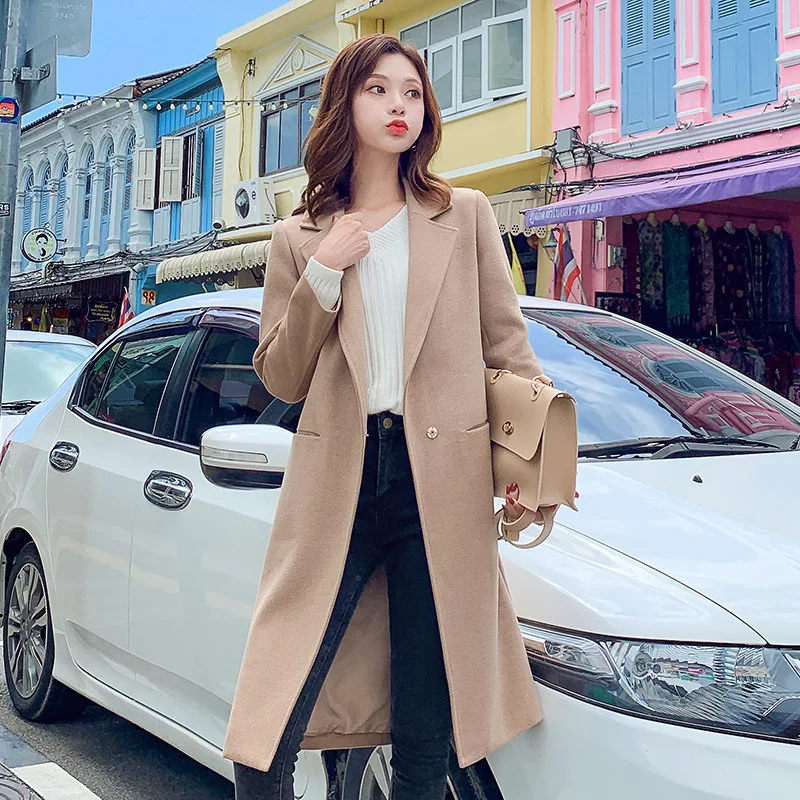 Casual Fashion Long Sleeve Woolen Jacket Winter Mid-length Elegant