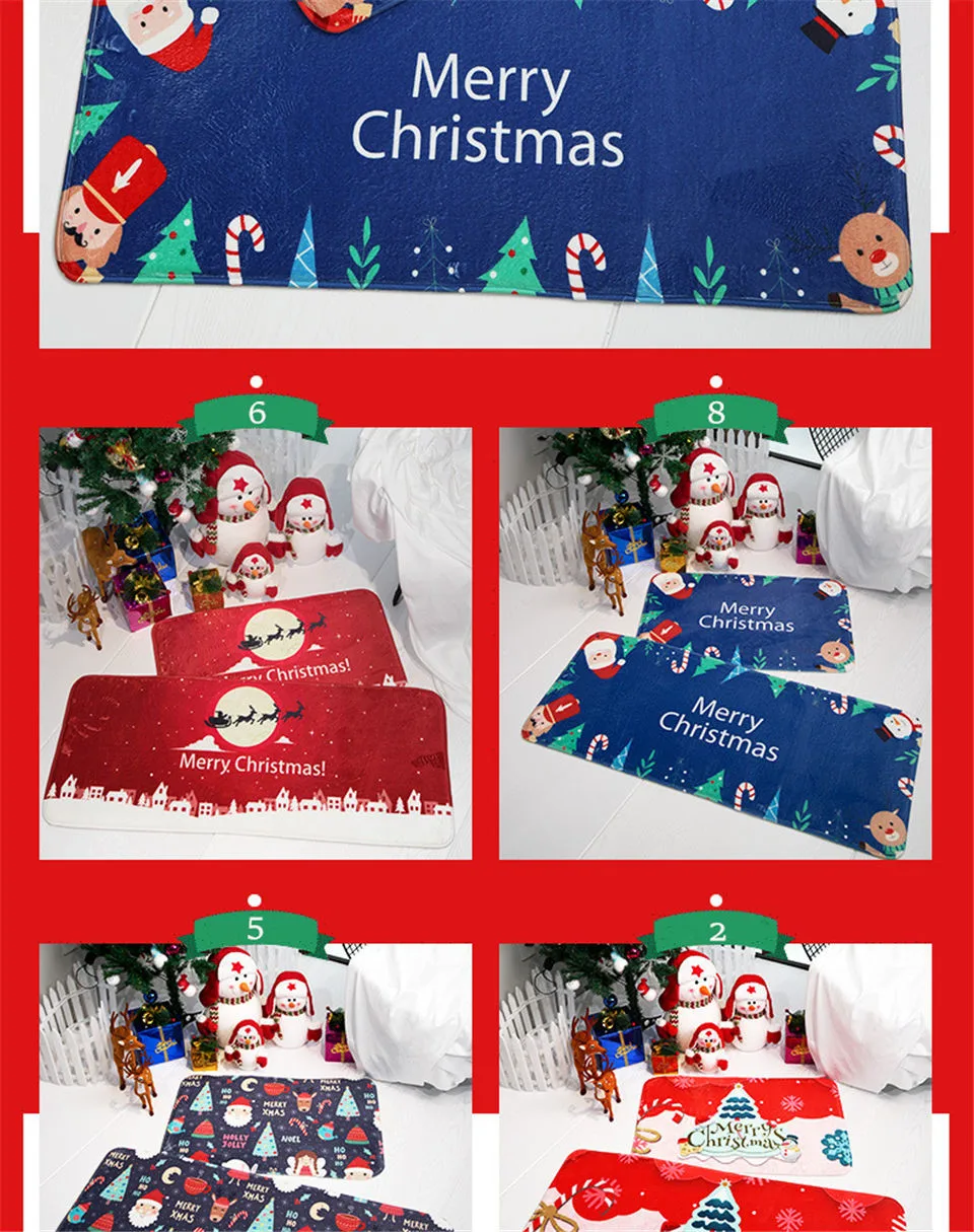 Красный Рождественский коврик, кухонный коврик, Длинные рождественские украшения для дома, милый мультяшный коврик с Санта Клаусом для двери, напольные коврики