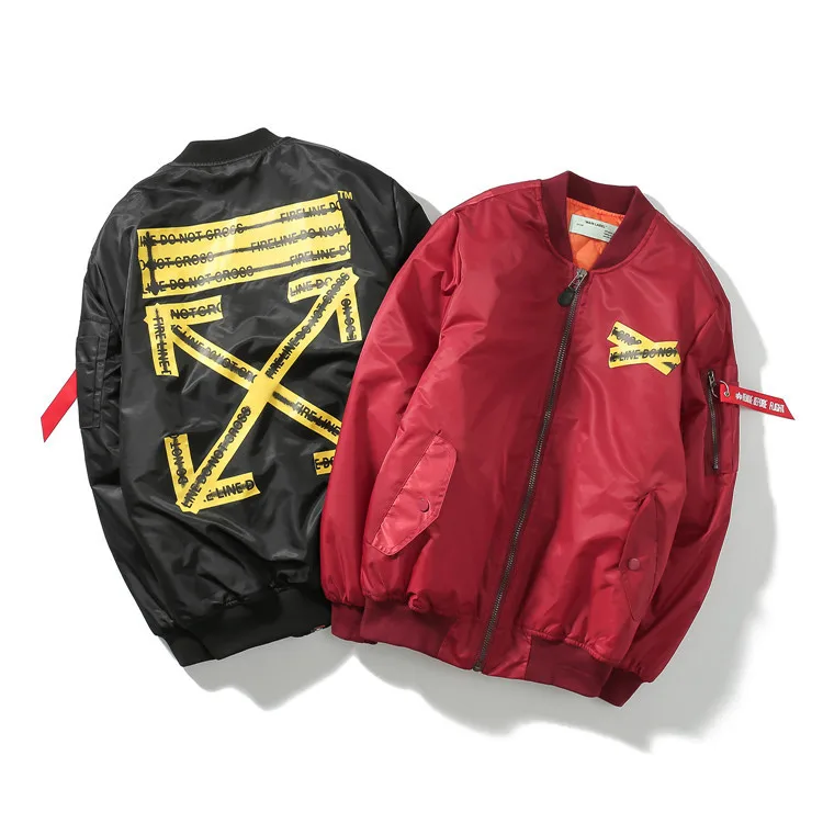

Off Ow Yellow Arrowhead Baseball Uniform Flight Jacket Cotton Coat Men And Women Couples