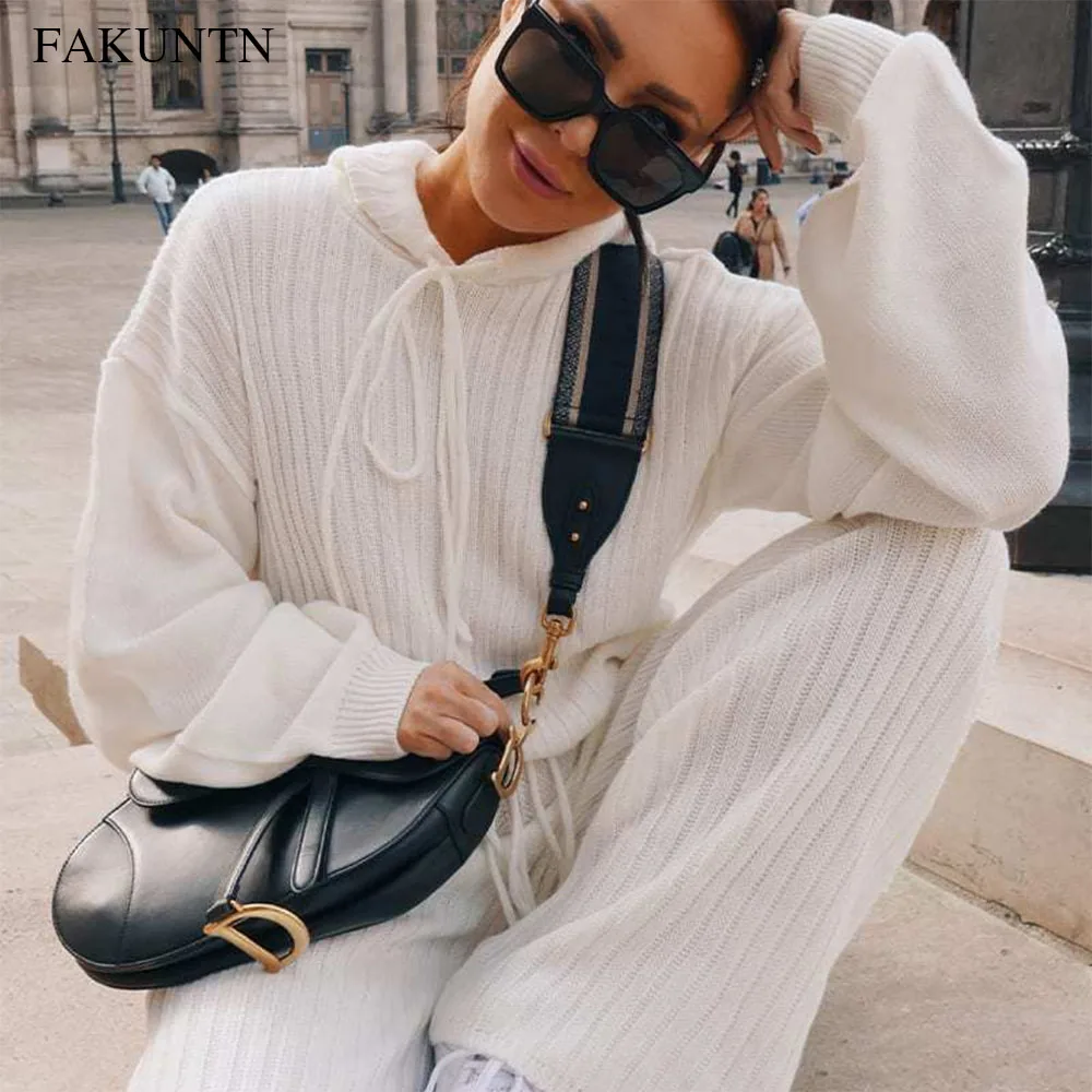 

Winter Tracksuit Women's Knitted Suit Set Casual Two Piece Outfits Hoodie Sweatsuits Pants Two Piece Set Women Tracksuit Female