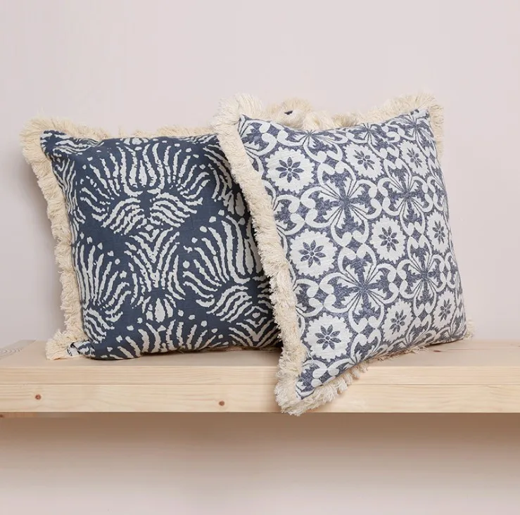 Waliicorners Tassels Decoration Flowers Sea Conch Cushion Cover 45x45cm Vintage Navy Blue Pillow Cover 9 H73f7557084d64e02b47d0bea11f1a7d5c