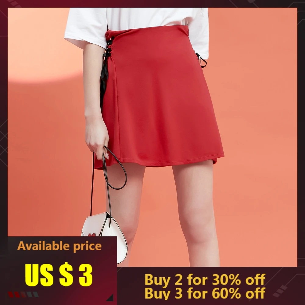 

MetersBonwe Short Skirt Female High Waist A-line Mini With Ribbon Skirts Women Slimming Skirt Summer Joker Skirt New Arrivals