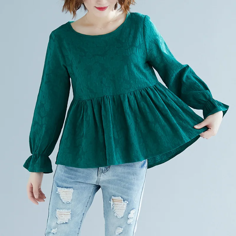 2019 Autumn Clothing New Style Korean-style Literature And Art Solid Color Long-sleeved T-shirt Fat Mm Slimming Comfortable Crew 2019 Autumn Clothing New Style Korean-style Literature And Art Solid Color Long-sleeved T-shirt Fat Mm Slimming Comfortable Crew