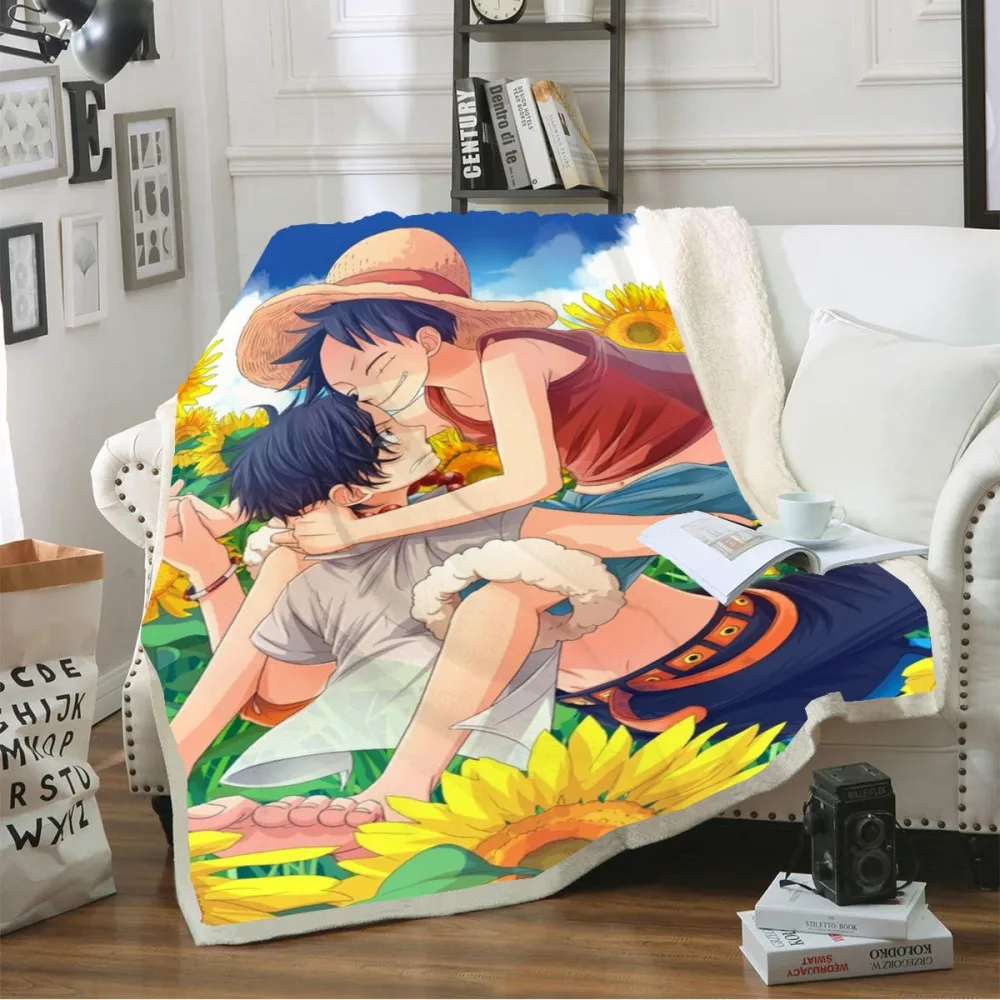 

3D Print Throw Blanket Pirate Luffy Friends Warm Cover Sherpa Fleece Blanket for Teens Adults Anime One Piece Characters Series