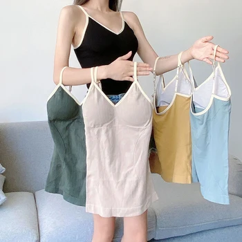 

Women's Top Long Crop Tops Female Knitted Top Sexy Sleeveless Camisole Massage Pad Underwear Tank Top Backless Intimate Lingerie