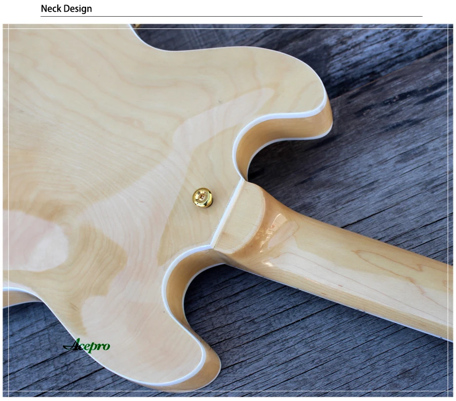 Высокое качество Acepro джаз электрогитара с Spalted клен, VB тремоло, мост Tonepro, Полу полый корпус Archtop Guitarra