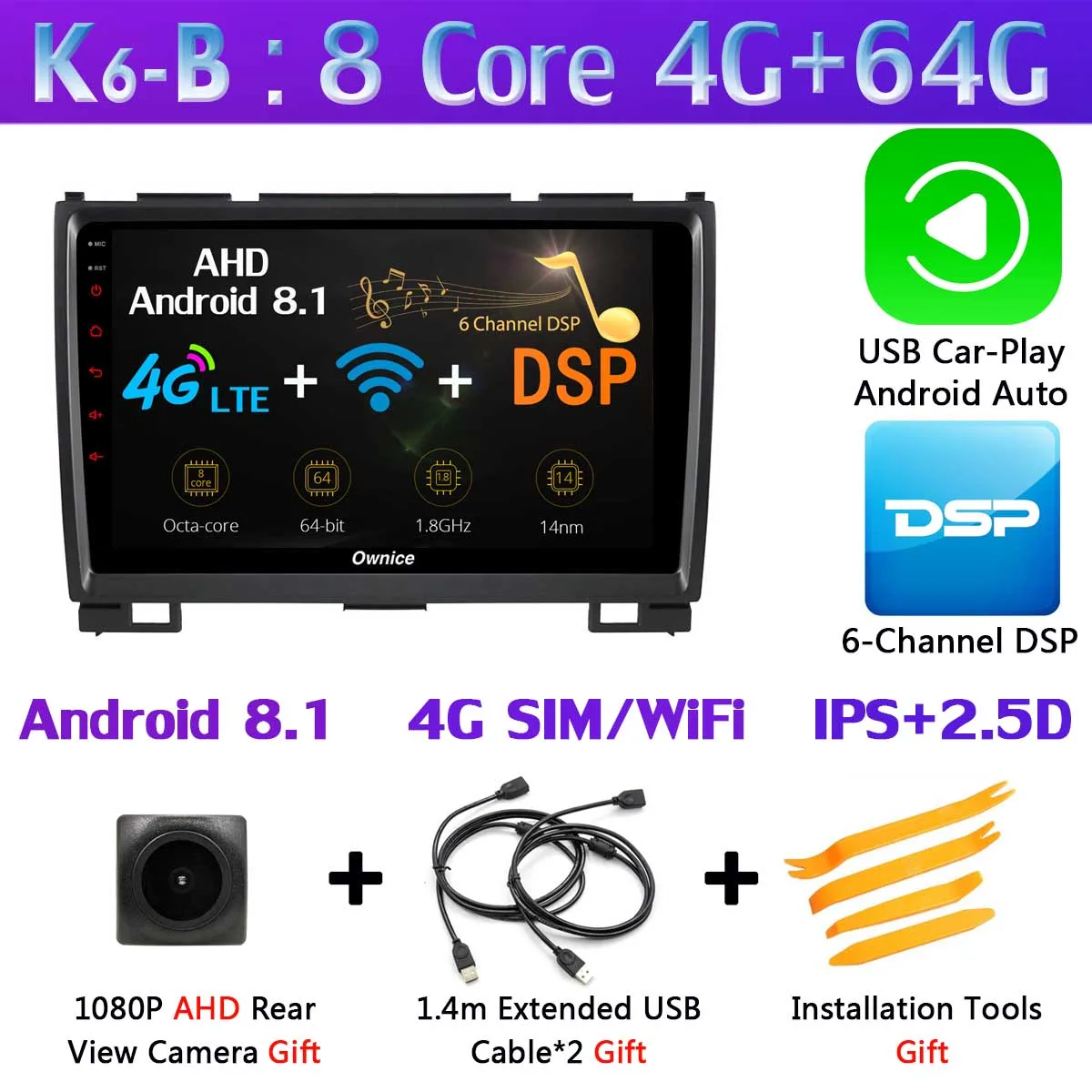 Ownice K1 K3 K5 K6 автомобильный dvd-плеер gps радио для Haval Hover Greatwall Great Wall H5 H3 2011 2012 2013 автомобильный Радио 360 ° панорамный - Цвет: K6-B-CarPlay