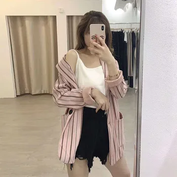 

COIGARSAM Vintage Loose Shirt Womens tops New Spring Casual Women shirts Pink Blue Yellow Apricot A3957