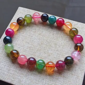 

Natural Colorful Tourmaline Quartz Rainbow Bracelet 9mm Clear Round Beads Brazil Women Men Tourmaline Certificate AAAAAA