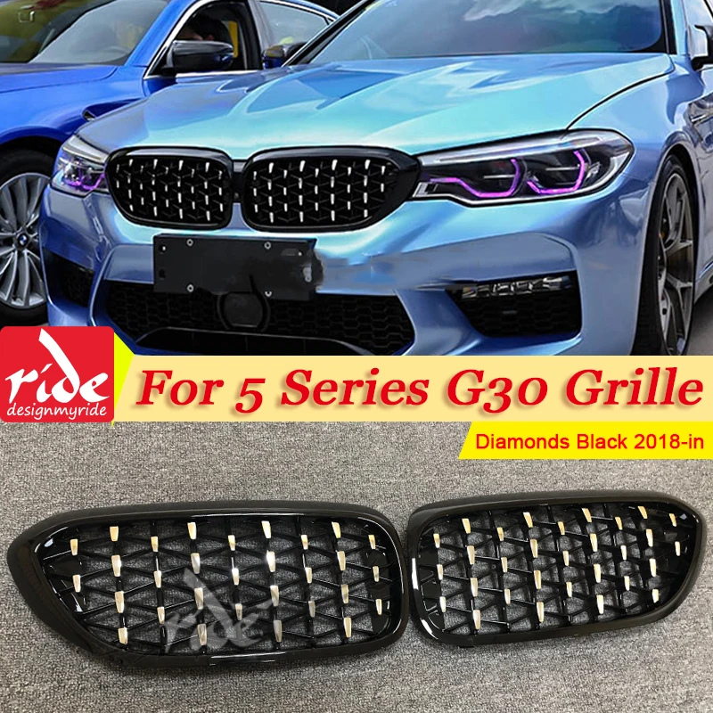 Для BMW G30 салон почек решетка гриль бриллиантами ABS черный глянец M5 выглядят
