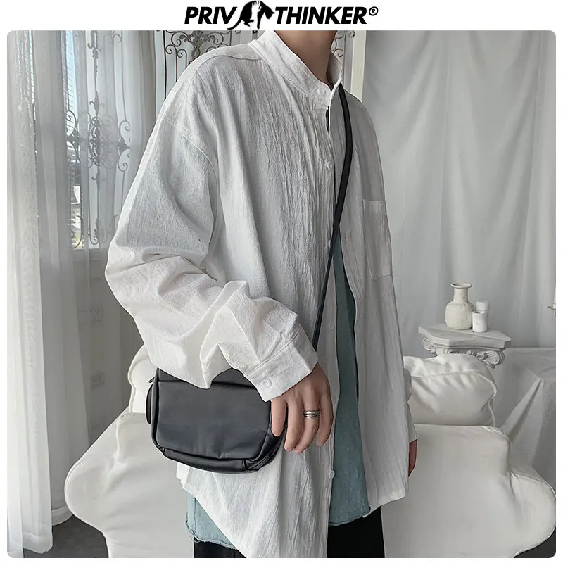 Мужская рубашка Privathinker хлопковая Облегающая с карманами стоячим воротником