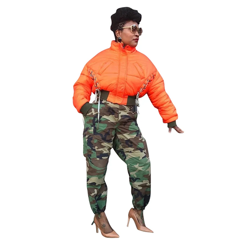 Dower Me Female Fashion Camouflage Long Trousers Mid-waist Pants Women Casual Loose Lace Up Botton Women Pants KZ133