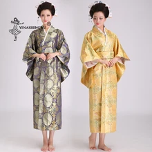 Японский традиционный цветочный принт длинное кимоно с бантом сзади сценический костюм Япония Femme маскарадный костюм азиатская одежда юката для женщин