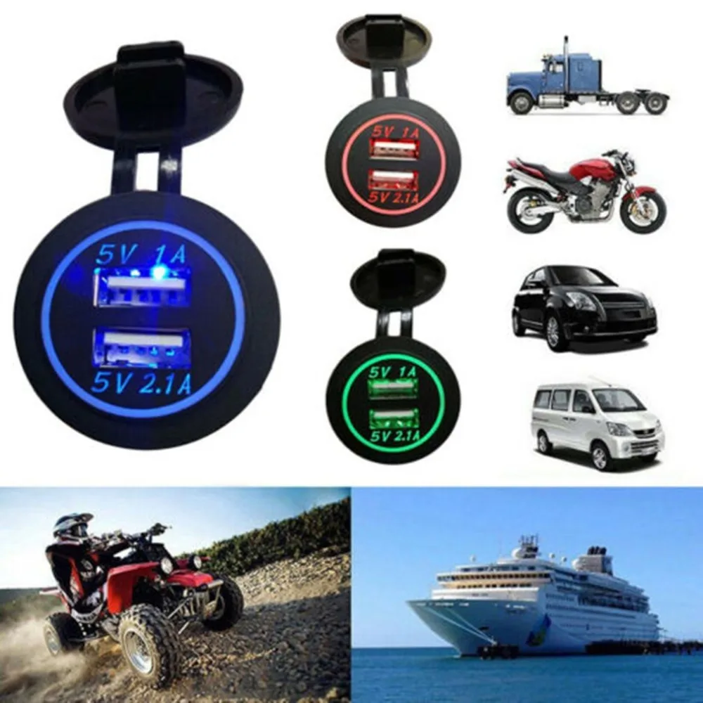 Автомобиля с двумя портами USB Зарядное устройство Крышка для мото Авто Грузовик ATV Лодка 12 V-24 V светодиодный двойной USB гнездо Зарядное устройство Мощность адаптер