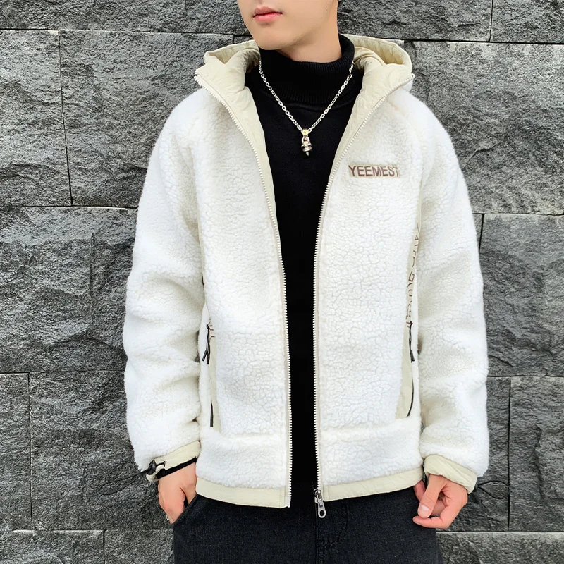 FOJAGANTO, мужские зимние теплые флисовые куртки, Мужская однотонная верхняя одежда с карманами, Повседневная брендовая мужская куртка с длинным рукавом, пальто - Цвет: White