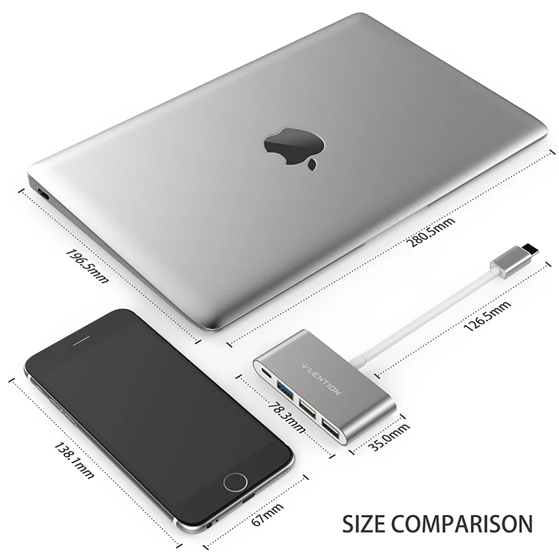 USB C концентратор с type C, USB 3,0, USB 2,0 адаптер для MacBook pro16, MacBook Air Pro 13/15(Thunderbolt 3), ChromeBook