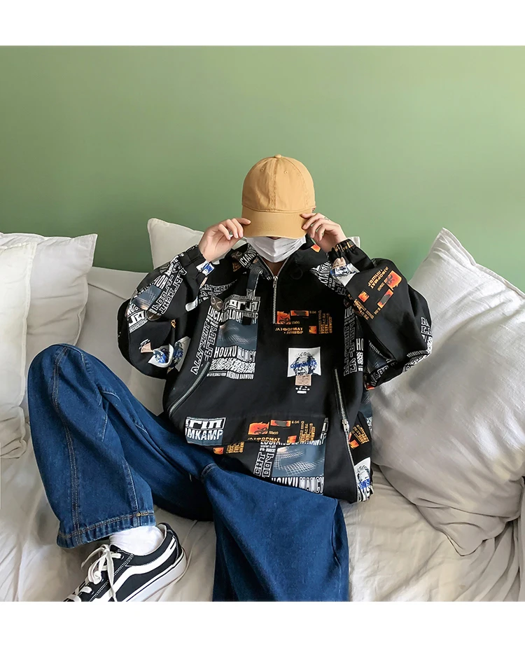 Осенняя новая Корейская мужская уличная мода основной толчок стиль Tide бренд LoosePoster Ele Мужская t полный размер Печатающая пара повседневная куртка
